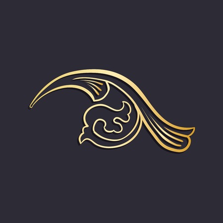 Gold Isolated plant with leaves decorations. Italian flourish baroque ornate for wedding or christmas, certificate. Yellow floral crown or golden wreath. Luxury and victorian, royal and headpieceのイラスト素材