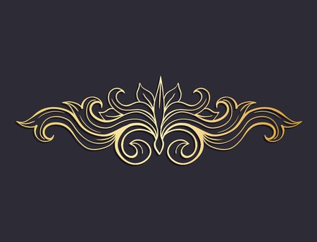 Gold Isolated plant with leaves decorations. Italian flourish baroque ornate for wedding or christmas, certificate. Yellow floral crown or golden wreath. Luxury and victorian, royal and headpieceのイラスト素材