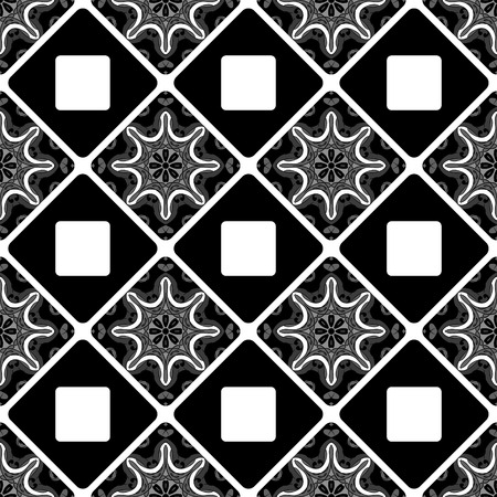 Seamless pattern. Vintage decorative tile with ethnic Arabic, Indian, Islamic, ottoman motifs. Vector illustration, can be used for print design, fabric textile, wrapping paper, ceramic tile design.のイラスト素材