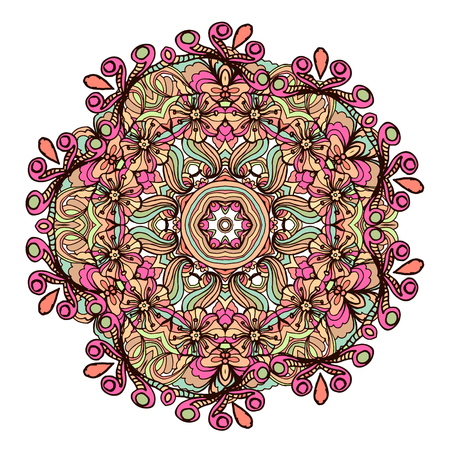 Ethnic tribal round ornament. Colorful mandala for meditation. Can be used for Yoga design.Isolated vector illustration.のイラスト素材