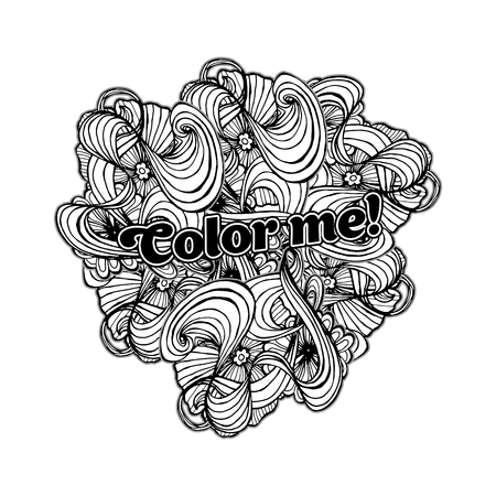 Black doodle style ornament for coloring book.Vector illustration for fashion print design.Color me. Can be used as a cover for adult coloring bookのイラスト素材