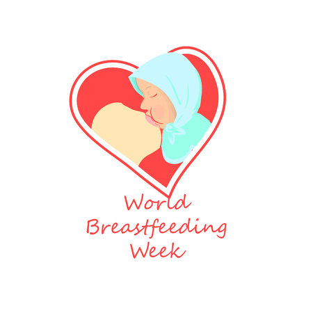 World Breastfeeding Week illustration with breast and newborn, babyのイラスト素材
