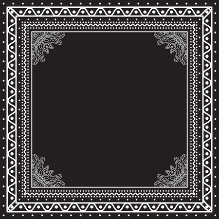 Black and white Bandana print design with borders for fashion textile. Silk headwearのイラスト素材