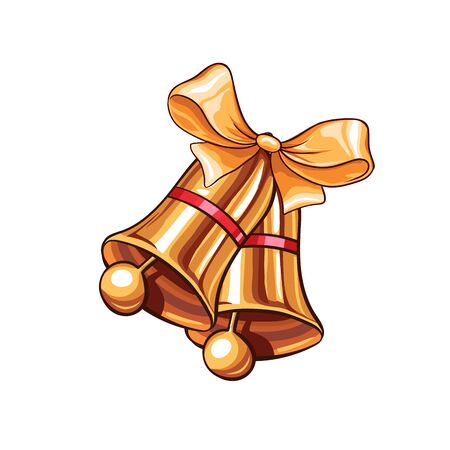 Christmas or New Year golden bell isolated vector illustration. Freehand gold decor for winter holidaysのイラスト素材