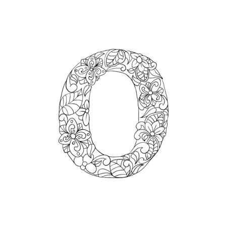 Coloring Book Floral Ornamental Alphabet, Initial Letter O Font. Vector Typography Symbol. Antistress Page for Adults and Monograms.Isolated Poster or Cover Designのイラスト素材