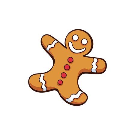 Christmas or New Year gingerbread isolated vector illustration. Freehand food decor for winter holidays on white backgroundのイラスト素材