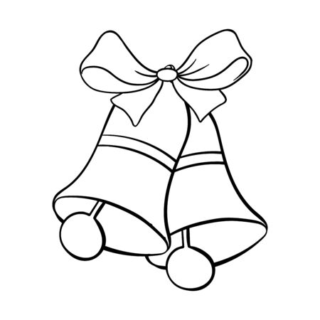 Jingle bells hand drawn vector illustration. Two festive hand bells with ribbon bow coloring picture. Winter holidays, xmas celebration outline symbol. Traditional christmas accessory drawingのイラスト素材
