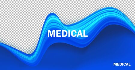 Blue realistic liquid texture background. Wavy fluid paint flow isolated on transparent backdrop. Medical, healthcare institution banner, poster design with text space and typography inscriptionのイラスト素材