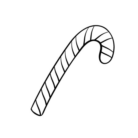 Sweet candy cane hand drawn vector illustration. Delicious festive confection, striped caramel stick colouring picture. Classic xmas, christmas food outline drawing isolated on white backgroundのイラスト素材