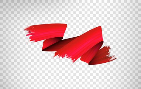 Freehand paint brush stroke realistic illustration. Flamboyant acrylic paint zig zag smears isolated on transparent background. Grunge style texture with metallic glow and red color gradient effectのイラスト素材