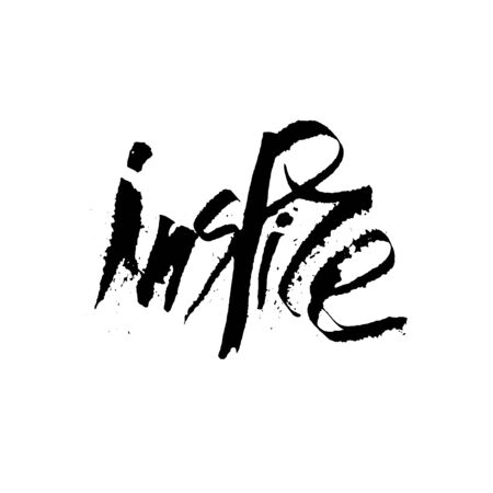 Black ink stylized inscription realistic vector illustration. Grunge style word Inspire with ink drops, dirty texture effect isolated on white background. Minimalist poster designのイラスト素材