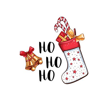 Merry Christmas cartoon vector banner template. Cute Santa red hat with candy sticks and mistletoe twig illustration. Happy New Year banner layout. December holidays wishes poster designのイラスト素材