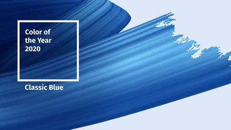 Color of the year 2020 vector concept. Classic Blue Color trend brush paint. Blue Realistic 3d render brush strokes. Abstract Vector ribbon illustration for advertising, blog posts and otherのイラスト素材