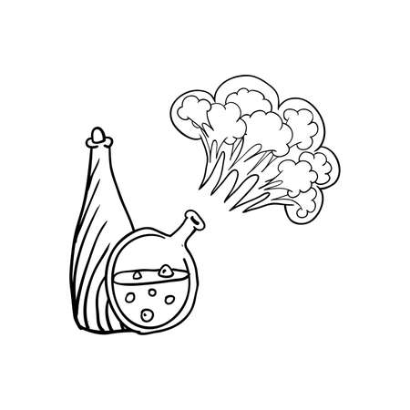 Halloween poison bottles doodles. Isolated vector illustration in contour or outline drawing style for coloring book pages design.のイラスト素材