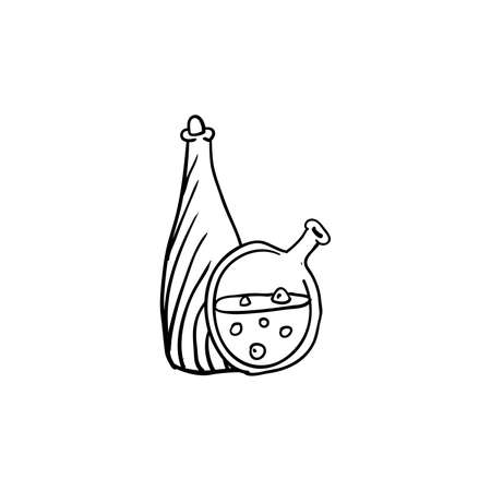 Halloween poison bottles doodles. Isolated vector illustration in contour or outline drawing style for coloring book pages design.のイラスト素材