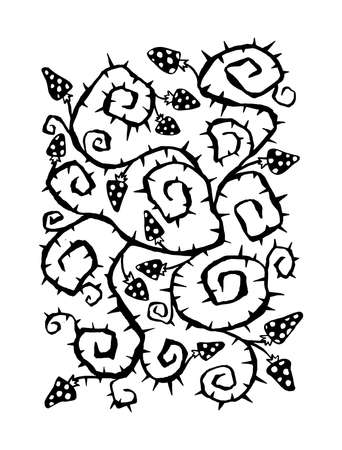 Halloween abstract thorns and mushrooms doodle element. Isolated vector illustrationのイラスト素材