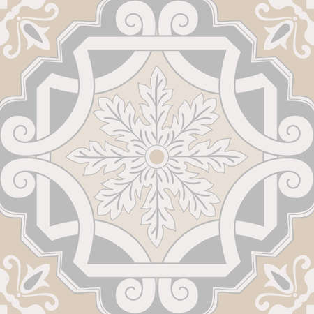 Minimalistic Beige Spanish Tile - Vector Ornamental Illustrationのイラスト素材