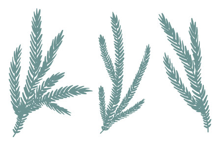 Christmas Tree Branch Cute Doodle Setのイラスト素材