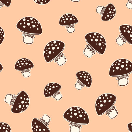 Hand Drawn Beige and Brown Line Art Mushroomsのイラスト素材