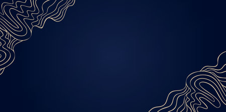 Gold Wave Art Deco Vector Background, Golden Line Wavy Corner Pattern on Elegant Deep Blue, Abstract Curly Backdrop for Decorative Fashion Jewelry Presentationsのイラスト素材