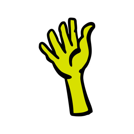 Halloween Zombie Arm, Cute Cartoon Hand Graphic in Neon Green Yellow Colors. Isolated Vector Illustration for Sticker or Poster Designのイラスト素材