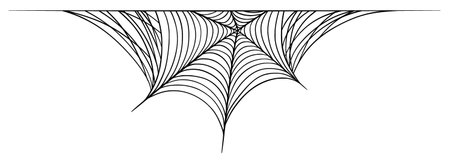 Halloween Spider Web Black Lines Vector Illustration, Isolated Decorative Spooky Divider or Scroll Design Elementのイラスト素材