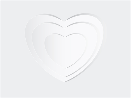 White folded paper hearts with shadow and love word, Valentines Day concept vector border.のイラスト素材