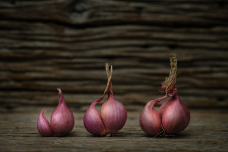 Still life with onion on rustic wooden table, Choose a focal point.の写真素材