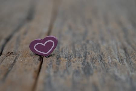 Image-One Heart on wooden background. Copy space Valentines day concept.の写真素材