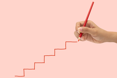 hand drawing line of step on pink background.の写真素材