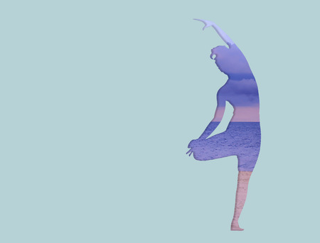 Form women who are practicing yoga Is a paper work through the sea.