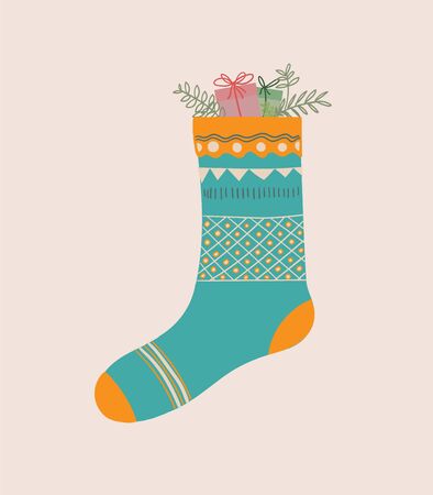 christmas socks with present, Holiday concept.のイラスト素材