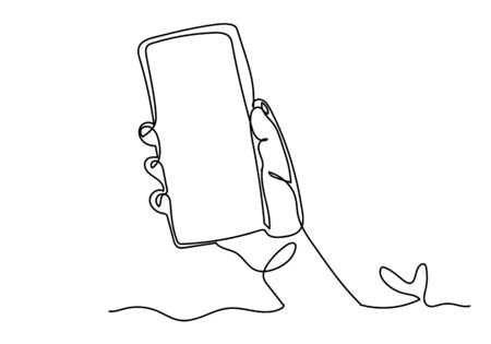 Continuous one line drawing of of hand holding smartphone.のイラスト素材