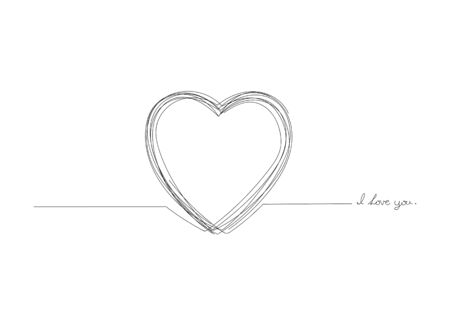 Continuous one line drawing of heart shape, vector minimalist black and white illustration of love valentine conceptのイラスト素材