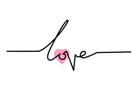 Continuous one line drawing LOVE word design, vector minimalist illustration of love valentine concept.のイラスト素材