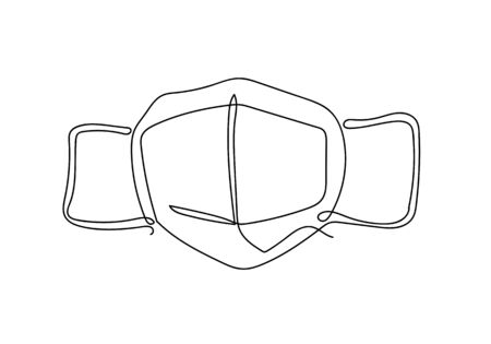 Continuous one line illustrations of Safety breathing Industrial safety N95 or covid-19 and corona virus masks.のイラスト素材