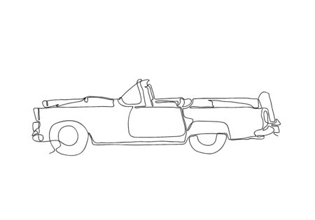 Continuous line draw design illustration or One single line of old retro vintage auto Classic car. vehicle concept. のイラスト素材