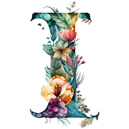 I alphabet / ABC English alphabet painted in watercolor boho emian style Generative Aiの素材