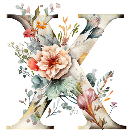 X alphabet /  ABC English alphabet painted in watercolor boho emian style Generative Aiの素材