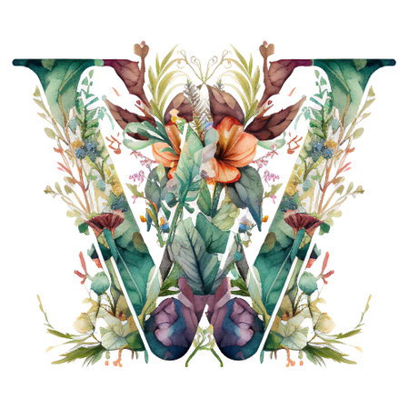 W alphabet /  ABC English alphabet painted in watercolor boho emian style Generative Aiの素材