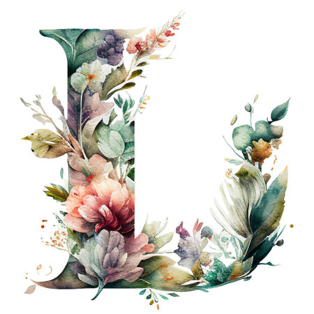 L alphabet / ABC English alphabet painted in watercolor boho emian style Generative Aiの素材