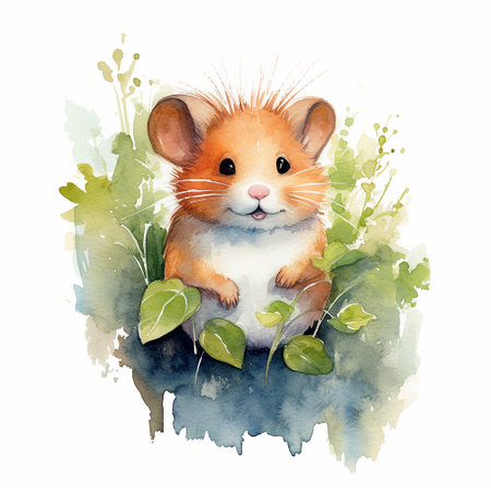 Cute hamster on watercolor background. Watercolor illustration.の素材