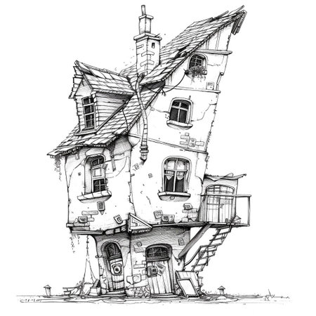 coloring page with a whimsical house for adults, in the style of dark white and light, whimsical illustration, Genneration Aiの素材