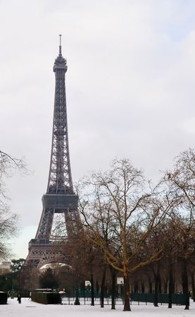 Cloudy Snow - The Eiffel Tower in Snow,paris Franceの写真素材