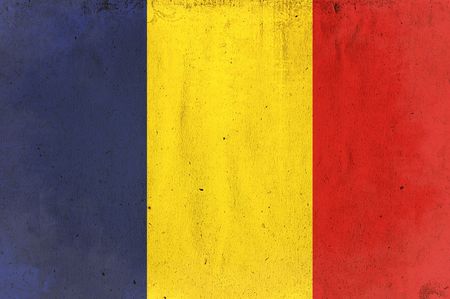 flag of romania - old and worn paper styleの写真素材