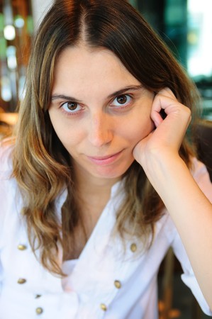 paris restaurant outdoor portrait of  young woman 