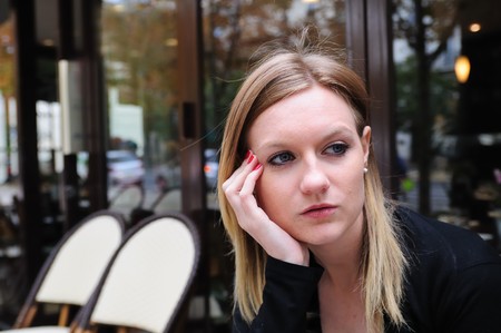 Female Outdoor Cafe Portrait in paris franceの写真素材