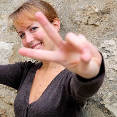 Outdoor portrait of charming young woman の写真素材