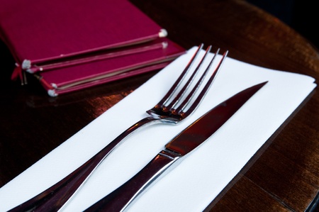 place setting-knife and fork on tableの写真素材