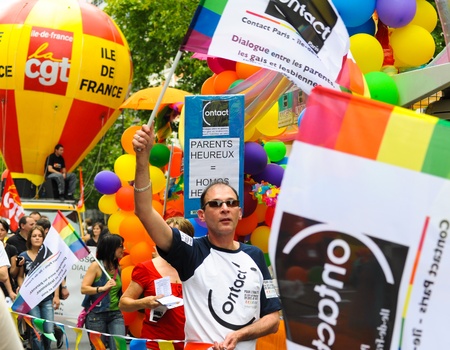 PARIS - JUNE 25: Gay Pride Parade to support gay rights,on June 25, 2011 in Paris, France. のeditorial素材